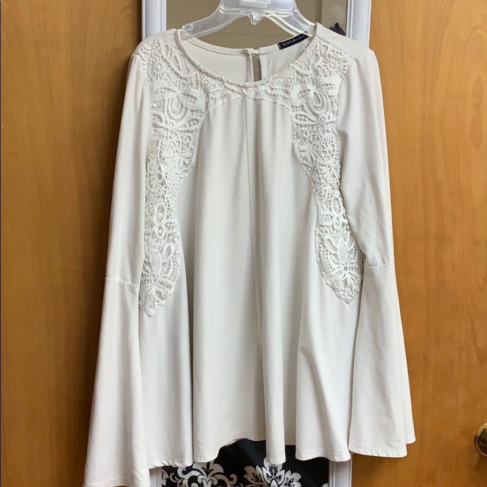 White suede bell sleeve top